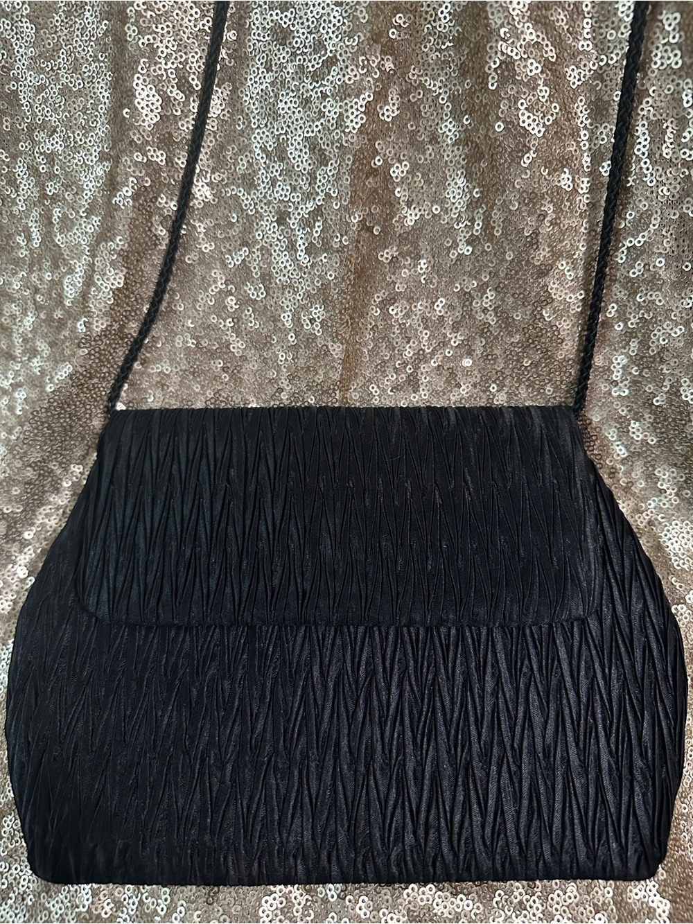 Vintage Style Black Textured Evening Shoulder Bag